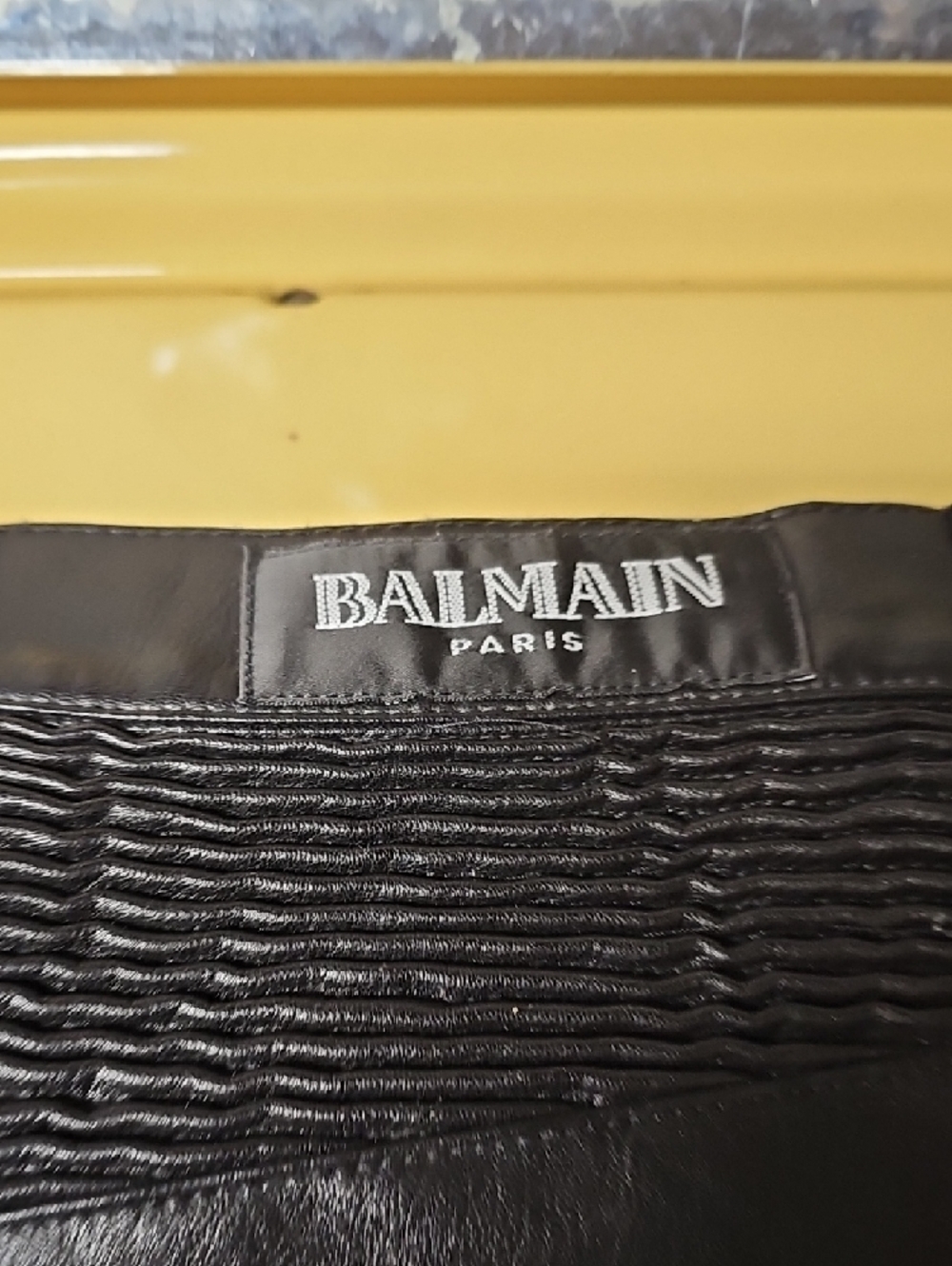 Balmain Black Faux Leather Moto Pants with Quilted Knees - Picture 2 of 10